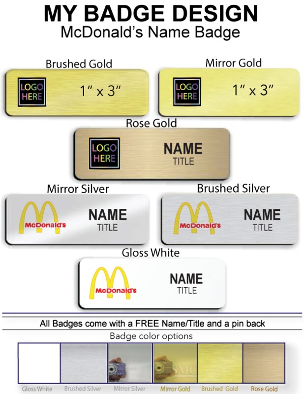 McDonalds 1" x 3" Name Badge (Logo 1)
